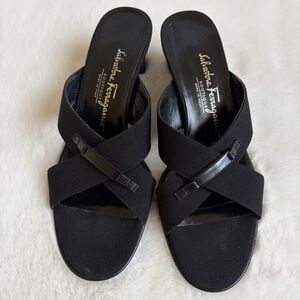 Salvatore Ferragamo Black Slip-On Heeled Sandals | 6.5 2 A
